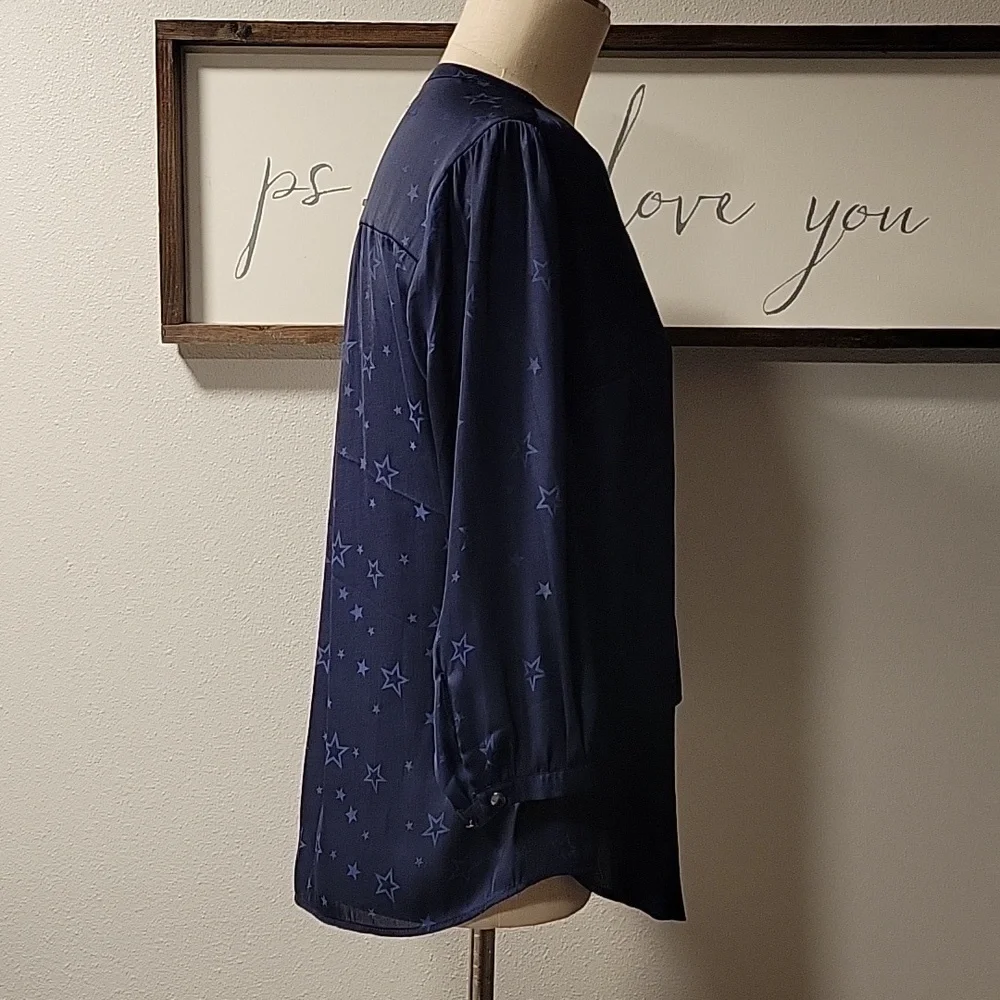 Torrid Peasant blouse, Charmeuse Jacquard Star Navy - Picture 5 of 14